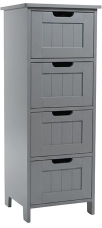 Relaxdays badrumsskåp med 4 lådor, MDF, smal förvaring, 82 x 30 x 30 cm, vit