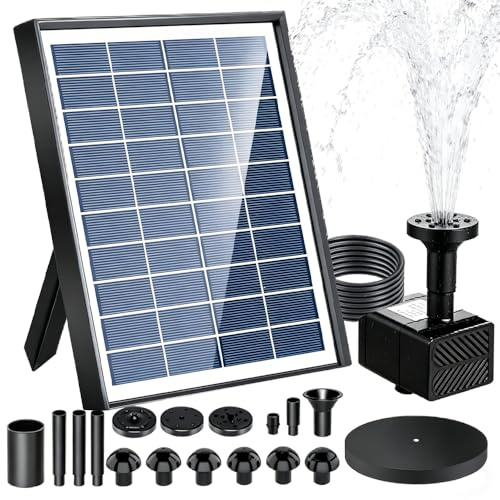 6.5W Solar Fountain Pump with Battery Backup, Solar Water Fountain with Tubing, Anti-Clogging Floating Solar Water Pump for Garden Ponds, Pool, Fish Tank, Water Features, Dry-Run Protection