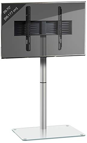 VCM TV Standfuß | Alu Fernseh Ständer | ESG-Sicherheitsglas | Maße ca. H. 100 x B. 60 x T. 45 cm - Alani Klarglas