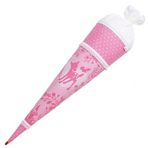 ROTH Schultüte groß Soft Touch-Pink Garden Reh 70cm rund mit Filzverschluss