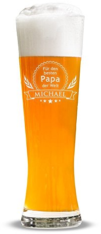AMAVEL Weizenglas mit Gravur, Bester Papa Weißbierglas, Personalisiertes Bierglas 0,5 L, Weizenbierglas, Vatertagsgeschenke für Papa, Weissbiergläser, Geschenke für Papa, Weizengläser, Bierkrug