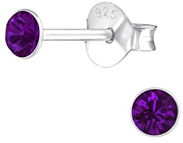 Bungsa Dunkles Violett - Ohrstecker mit echtem europäischem Kristall (LA CRYSTALE) 3mm rund aus .925 Sterling Silber