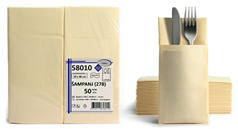 AROBA 50x Airlaid Besteckservietten (Beige, 39x40 cm) - Hochwertige Serviettentaschen - Fertig gefaltete Bestecktaschen - Stoffähnliche Airlaidservietten