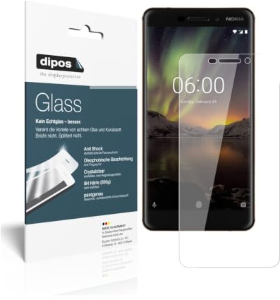 dipos 2x Displayschutzfolie 9H klar für Nokia 6 (2018) | Bricht und splittert nicht, kein Echtglas, Anti-Shock, passt perfekt, kratzfest, blasenfrei, hüllenfreundlich, selbstklebend