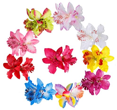 Blumen Haarspangen Multicolor Hawaiian Flowers Hochzeit Braut Blume Stoff Dendrobium Orchidee Haarclip Hochzeit Party Strand für Kinder Frau Mädchen 10 Stück