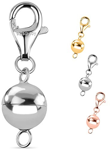 Magnetic Ball Lock with Lobster Clasp in Rhodium Plated 925 Sterling Silver Necklace Extender Metal Weight 1 Gram Lightweight and Easy to wear Dual-Clasp Design Jewellery