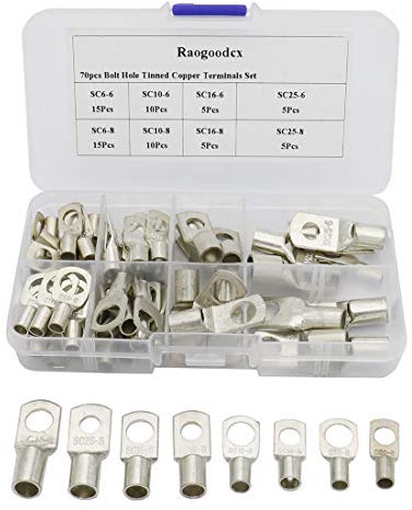 Raogoodcx 70Pcs Bolt Hole Tinned Copper Terminals Set-Wire terminals Connector Cable lugs Battery SC Terminals Glimpse of Mouth