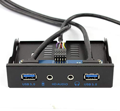 JMT 2 Puertos USB3.0 PC Soporte de Panel Frontal 3.5 Floppy Bay 19Pin a USB 3.0 Hub HD Audio Auricular Mic Conector con Cable para Escritorio (Negro)