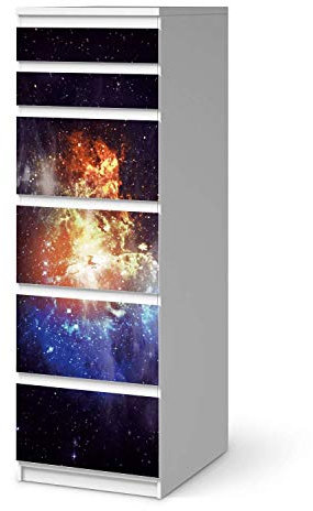 Möbel-Folie passend für IKEA Malm Kommode 6 Schubladen (schmal) I Möbelfolie - Möbel-Tattoo Sticker Aufkleber I Deko Ideen Wohnung für Esszimmer und Wohnzimmer - Design: Nebula