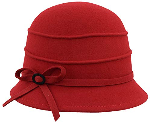 Damenhut Cloche Butterfly | Wollfilz wasserdicht | Herbst / Winter, Rot 56/58
