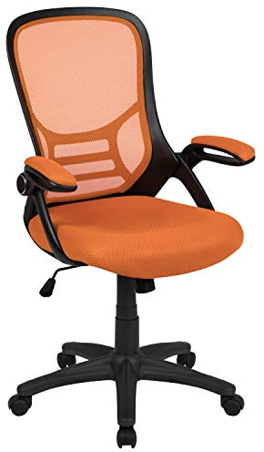 Flash Furniture Porter Bürostuhl mit hoher Rückenlehne, ergonomischer Drehstuhl, mit Lendenwirbelstütze, hochklappbare Arme, Kippverschluss/Neigungsspannung, höhenverstellbar, schwarz/schwarzer Rahmen