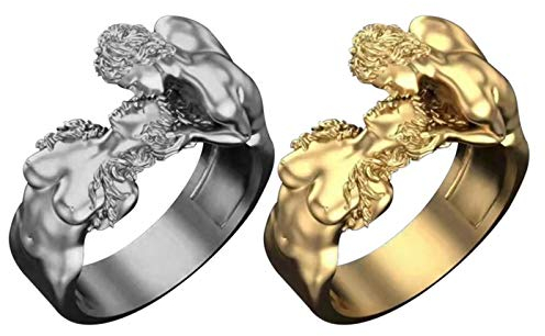 Liebespaar Umarmung Kuss Ring Gold/Silber Farbe Übertriebene Figur Männer Und Frauen Serie Ring Mode Liebhaber Hochzeit Schmuck