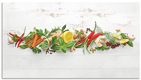 ARTland Spritzschutz Küchenrückwand aus Alu für Küche Herd Spüle Motiv 90x50 cm (BxH) Ernährung & Genuss Lebensmittel Gewürz Fotografie Weiß Kräuter und Gewürze U1RK