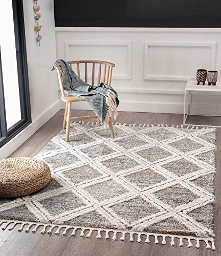 the carpet Vera Handmade-Look, Super Weicher Wohnzimmer Teppich, 3D Effekt, Hochflor, Langflor, Skandinavisch, Rauten Muster, Grau, 120 x 170 cm