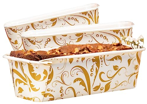 Papier-Kastenform, 24 Stück, Einweg-Backform, fettbeständig, für Mikrowelle, Gefrierschrank, ofengeeignet, elegante verzierte Kraftformen zum Backen und Servieren, 16,5 x 5,1 x 5,1 cm, 340 g