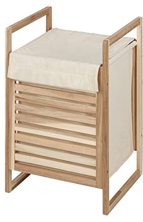 WENKO Wäschetruhe Acina, hochwertiger Wäschesammler aus natürlichem Akazienholz ökologisch FSC® Zertifiziert, mit herausnehmbarem Wäschesack und Deckel, Fassungsvermögen 40 L, 40 x 60 x 35 cm
