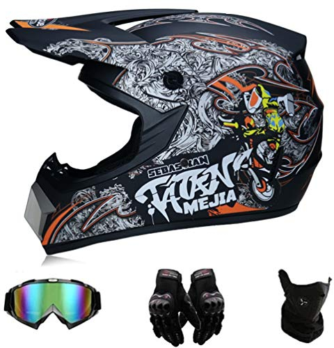 LIYIMING Kinder Crosshelm Motocross Helm Set mit Brille (4 Stück), Fullface MTB Helm S