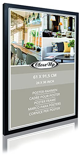Close Up Premium Massivholz Posterrahmen 61 x 91,5 cm, schwarz, Holz Bilderrahmen mit bruchsicherer Polystyrol-Scheibe für Maxiposter und Plakate - Profilbreite: 25 mm