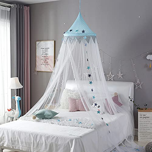 Ricemru Blau Baldachin Moskitonetz Betthimmel Babybett Kinderbett Himmel Kuppel Mückennetz Bett Baby Kinder Junge Hängematte Groß Deko Insektenschutz für Kinderzimmer