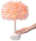 GUANSHAN Lampe de table en plumes blanches élégantes, lampe de chevet avec interrupteur tactile, lampe de table en plumes, abat-jour en plumes pour chambre à coucher, décoration de la maison, rose