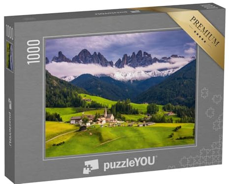 puzzleYOU: Puzzle 1000 Teile „St. Magdalena Dorf im Val di Funes Tal, Südtirol“ – aus der Puzzle-Kollektion Europa, Dolomiten