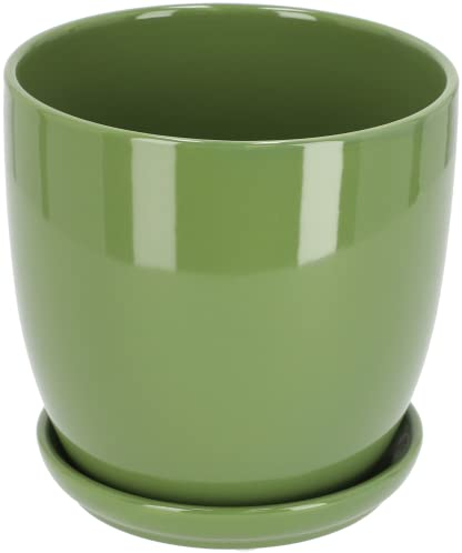 KOTARBAU® Pot de Fleurs en céramique avec bac d'égouttement Vert 15 cm