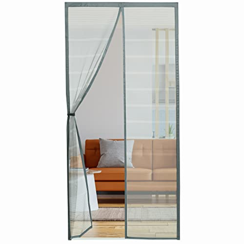 ARCOL Zanzariera Magnetica 120x220 cm Antigraffio in Vetroresina - Zanzariera Porta Finestra dal Design Moderno Grigio con Righe Bianche - Zanzariere Magnetiche Base con Pesi