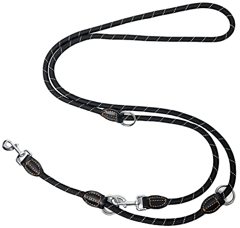 Trhillsbrad Hundeleine 3m x 10mm, Verstellbare hundeleine jeden Hund, Multifunktionsleine Doppelleine Umhängeleine robust, schwarz