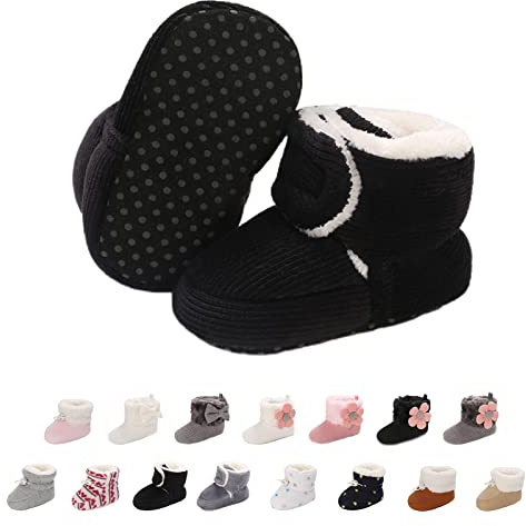 Baby Neugeborene Fleece Bootie, Winter Warme rutschfeste Weiche Sohle Winterschuhe Sock Schuhe Niedlich Einstellbar Krabbelschuhe Prewalker Stiefel für Mädchen Jungen Kleinkind Gr.0-18 Monate