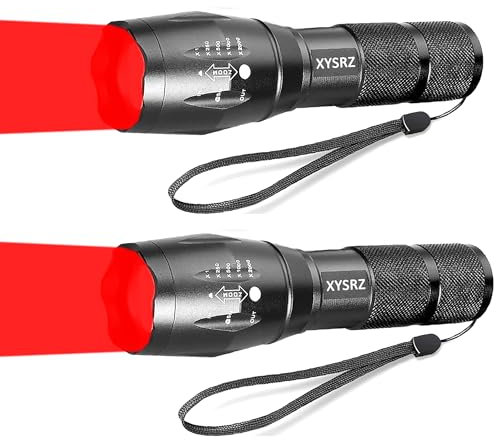 Linterna de luz roja militar un modo Zoomable visión nocturna antorcha luz roja linterna para caza astronomía observación nocturna, paquete de 2