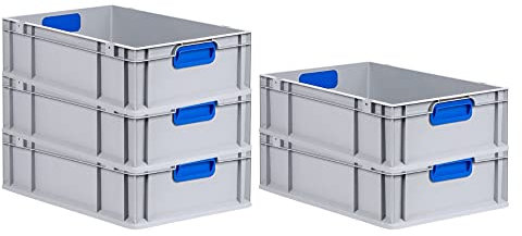 PROREGAL SuperSparSet 5x Eurobox NextGen Color | HxBxT 17x40x60cm | 34 Liter | Griffe blau geschlossen | Glatter Boden | Eurobehälter, Transportbox, Transportbehälter, Stapelbehälter