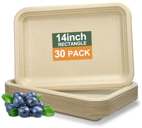CVIUYO 30Pcs 14 Inches Disposable Trays, 100% Biodegradable Serving Trays Paper Plates BBQ Trays Disposable, Disposable Platters for Party Food