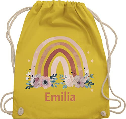 Turnbeutel Rucksack - Boho - Geschenk Regenbogen mit Name personalisiert I Rainbow - Unisize - Gelb - personalisierter beutel kindergartenbeutel bohemian blume stoffbeutel