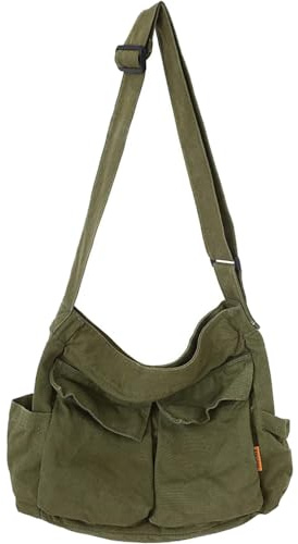 Bolso bandolera de lona grande con múltiples bolsillos, bolso de hombro casual para mujeres y hombres