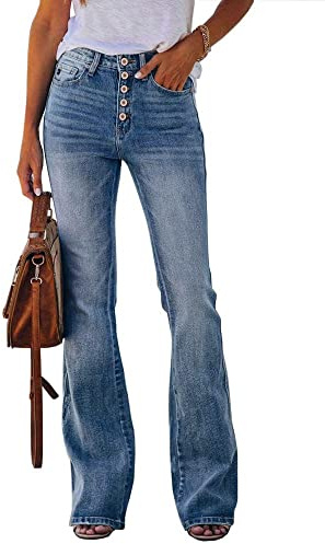 Koinshha Damen-Jeans mit hoher Taille, Boyfriend-Jeans, Stretch, ausgestellt, leger, Bootcut-Denim-Hose