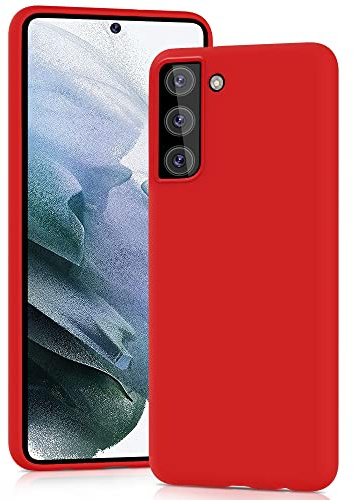 YATWIN Hülle für Samsung Galaxy S21, Silikon Handyhülle mit Futter, 1mm Kamera und Displayschutz, Dünn & Leicht, Anti Kratzer Case, Rot