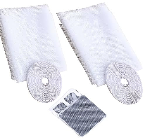 2PCS Window Net Invisible Mosquito Net Fly Window Screen Mesh Insect Netting for Window Netting for Insects Bug Fly, Mosquito Net for Windows with Selfadhesive Tapes and Patches(130x150cm, White)