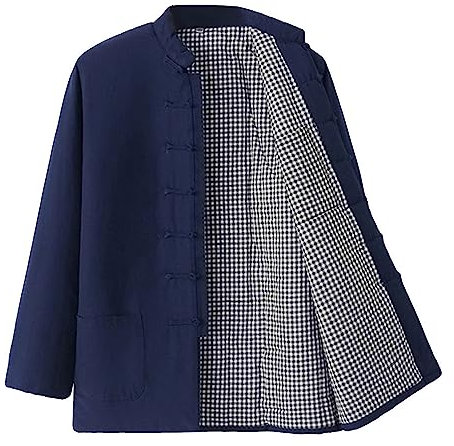 Rubruan Veste matelassée chinoise pour homme - Vêtement traditionnel chaud rembourré - Tai Chi Uniforme Tang Style hiver décontracté - Coton, bleu foncé, L