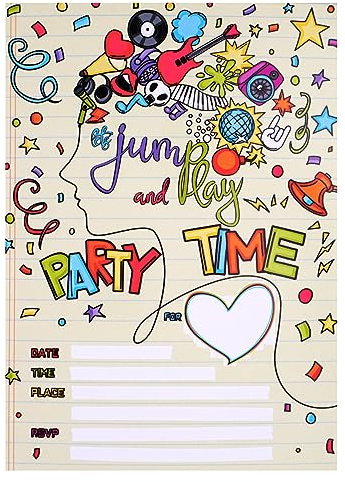 CoolChange Bunte Einladungskarten für Kinder Geburtstags Party | Partyeinladung für Jungen & Mädchen mit Musik Motiv | 20 Stk. | Inkl. Umschlag