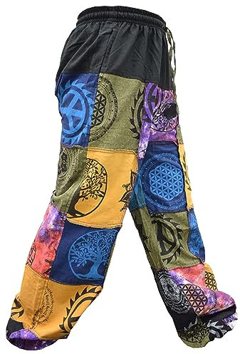 Gheri Mens Patchwork Tie Dye Peace Cotton Genie Parachute Yoga Pants S/M Multicoloured