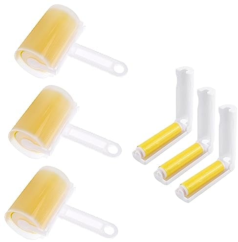 Voarge Fusselrolle Wiederverwendbarer, 6er Set Wiederverwendbare Fussel und Tierhaarrolle in 2 Größen (Abwaschbare Fusselrolle), Fussel entfernen Rollen Zubehör (Gelb)