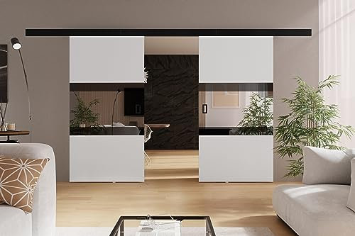KIER FURNITURE Schiebetüren LUMBA Duo – Schiebetür Komplettset Schiene Komplettset Mit Tür – Zimmertüren Mit Zarge Komplett - B212xH205xT1,6 cm - Weiß
