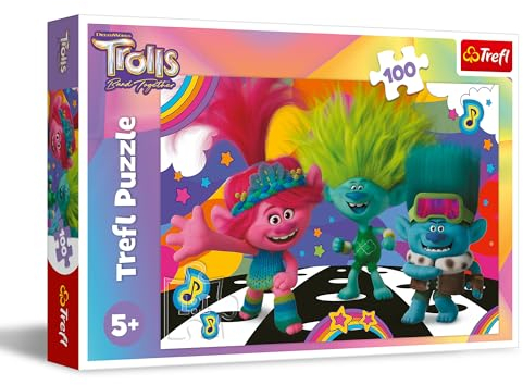Trefl – Trolls Band Together, Lustige Trolle – Puzzle 100 Elemente – Buntes Puzzle mit Helden der Fernsehserie, Kreative Unterhaltung, Spiel für Kinder ab 5 Jahren