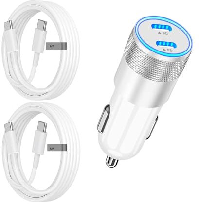USB-C Fast Car Charger, 72W PD (36W+36W) Dual Port Fast Charge Metal Fast Car Charger, 2Pack Type-C to Type C Cable