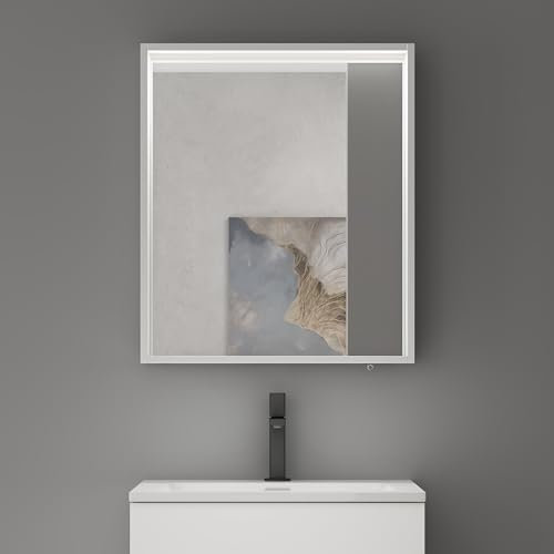 doporro Spiegelschrank Wandspiegel mit LED-Beleuchtung und Ablage Wandschrank in Matt Weiß aus Holz BxTxH 60x12x70 cm Hängeschrank für Badezimmer Spiegelschrank 01