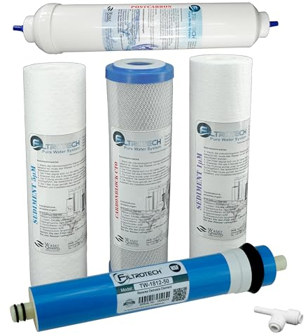 Umkehrosmose Wasserfilter Ersatz Set Kartuschen mit Membrane 50 GPD für Trinkwasser Filtersystem RO-5 (VFS-4-M50)