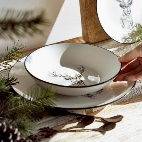 HOMLA Essteller Speiseteller Teller Porzellan Reindeer tief mit Hirschen 20 cm