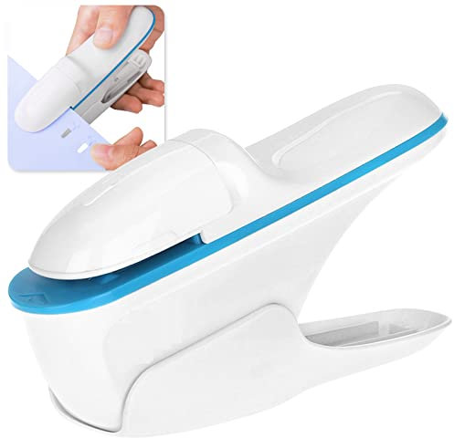 Heftklammerloser Hefter, Hefter für Schreibtisch, Mini-Hefter, Bürobedarf, kompakte Heftklammer, mit arbeitssparendem Strukturdesign für Büro, Schule, bis zu 8 Blatt Bindung, Elfenbeinweiß