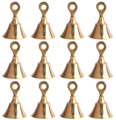 SATVIK 12er Set (groß) l Heilige Echos Jingle Messing Glocken mit Aufhängeschlaufen für Kinder, ideal für Pooja Zubehör, Tempel Dekor, Elefantenglocke, Weihnachtsglocke Dekorationen, Messingglocke für