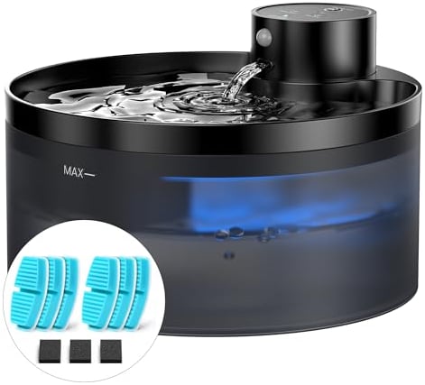 Fontaine a Eau Chat sans Fil: avec 6 Filtres + 3 éponges - Fontaine à Eau pour Chat à Pile - 3,2 L Fontaine Eau Chat - Detecteur de Mouvement - 4200 mAh - Fonctionnement Silencieux - sans BPA